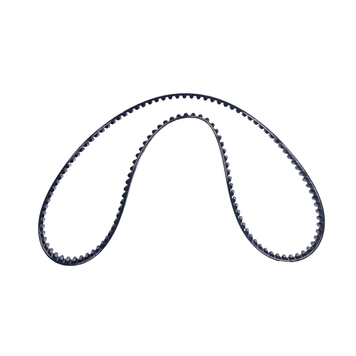 650-5M/15 Drive Belt, shown close-up with a curved design, featuring 130 teeth spaced 5 mm apart, measuring 650 mm in circumference and 15 mm wide.