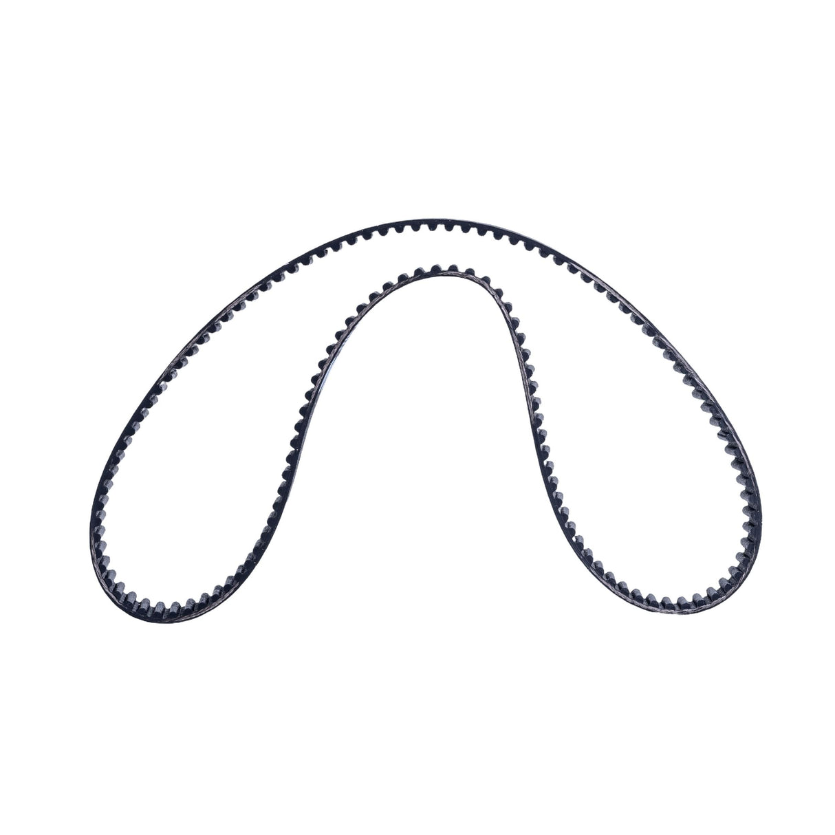 650-5M/15 Drive Belt, shown close-up with a curved design, featuring 130 teeth spaced 5 mm apart, measuring 650 mm in circumference and 15 mm wide.