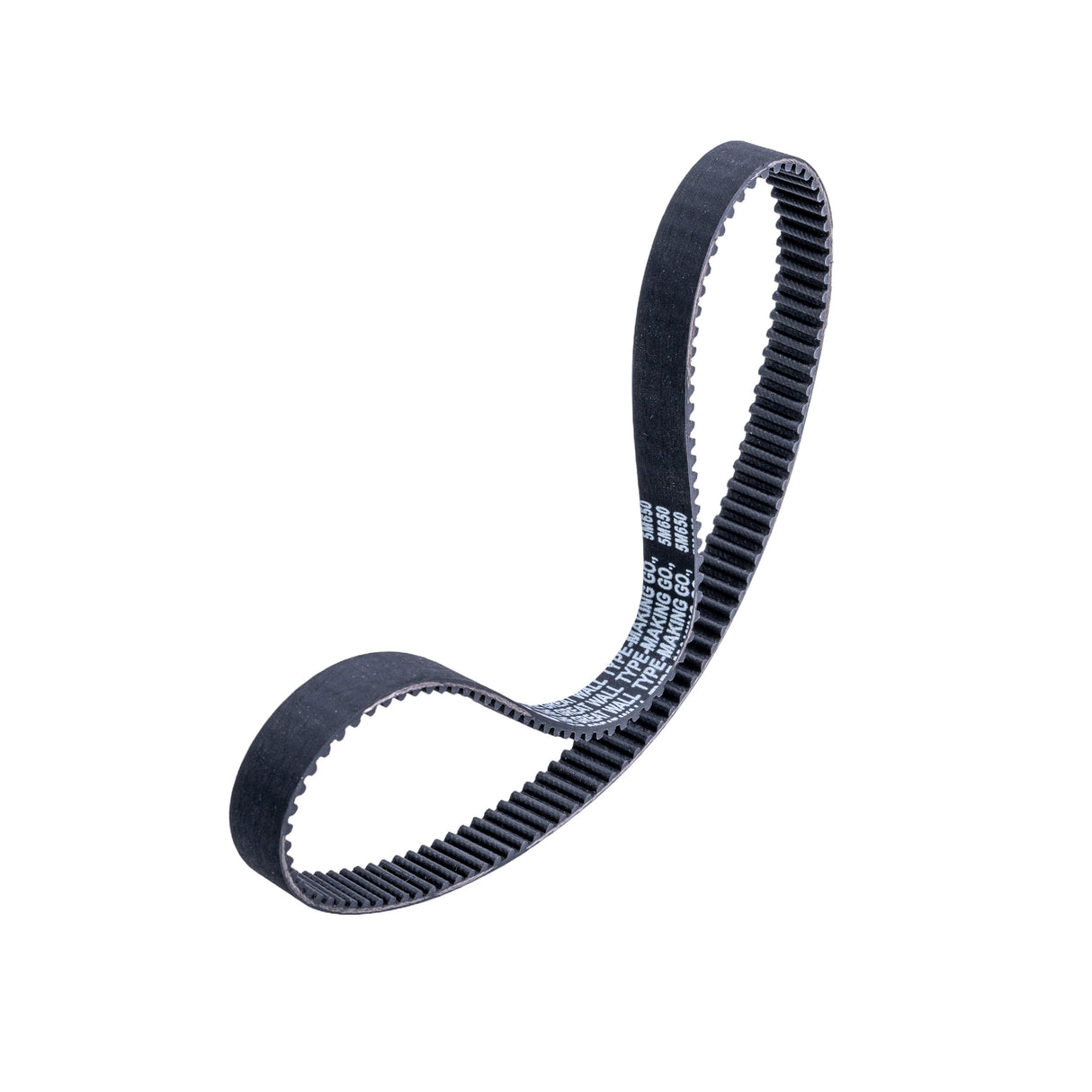 650-5M/15 Drive Belt for electric scooters, featuring white text, 650 mm circumference, 15 mm width, and 130 teeth spaced 5 mm apart.