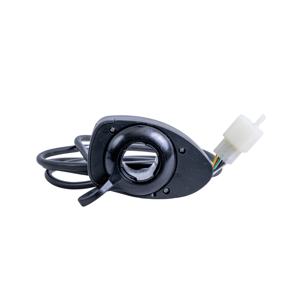 Razor Variable Speed 6-Wire Thumb Throttle for Razor Dune Buggy, Ground Force, and Ground Force Drifter, featuring a black device with a white wire and a built-in battery level indicator.