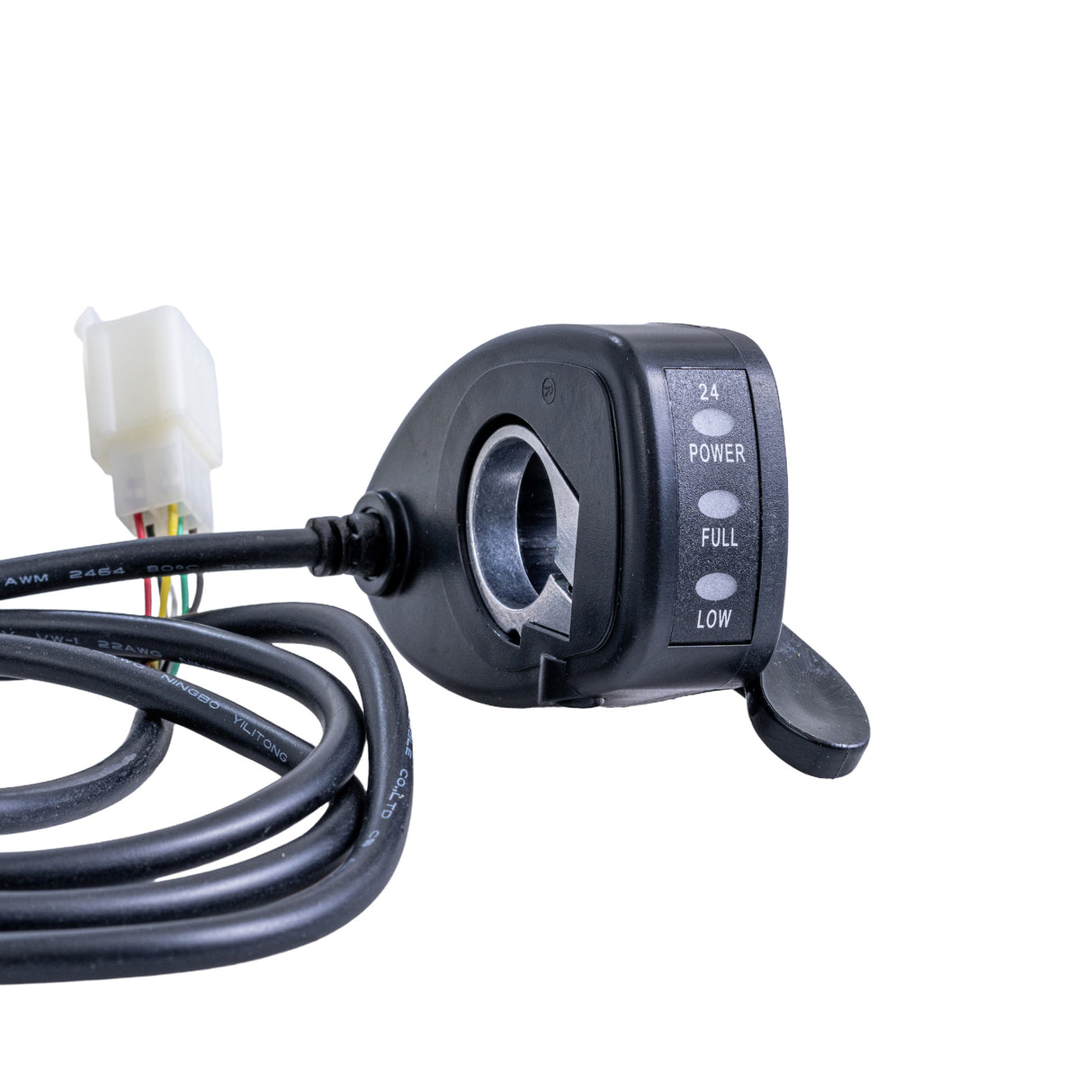 Close-up of the Razor Variable Speed 6-Wire Thumb Throttle for the Razor Dune Buggy (Versions 12+), Ground Force (Versions 13+), and Ground Force Drifter (Versions 3+) showing wires and power button.