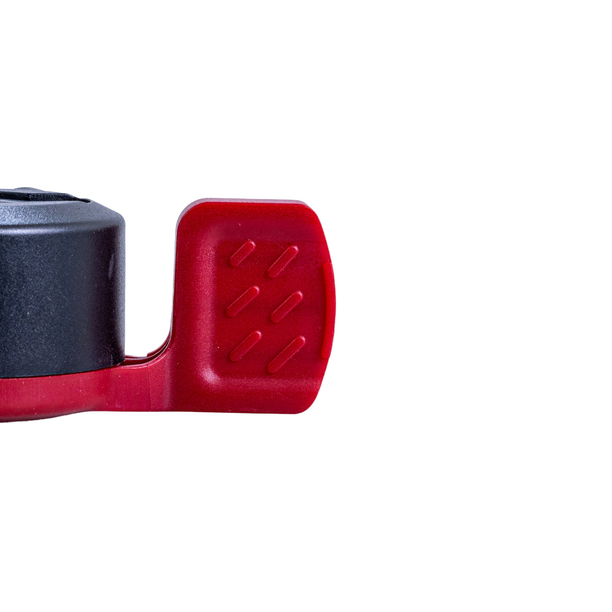 Thumb Brake for the Hover-1 Comet Electric Scooter, showing a compact red and black device designed for easy use near the scooter's console display, eliminating the need for traditional lever and cable brakes.