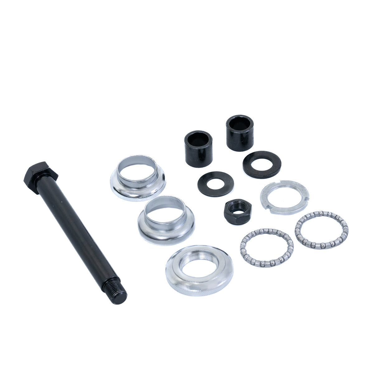 Front Fork for the Pride Mobility 3-Wheel Victory 10 (SC610) Scooter, featuring a close-up of the black metal fork assembly with visible bolts, nuts, and cylindrical components, essential for stability and safety.