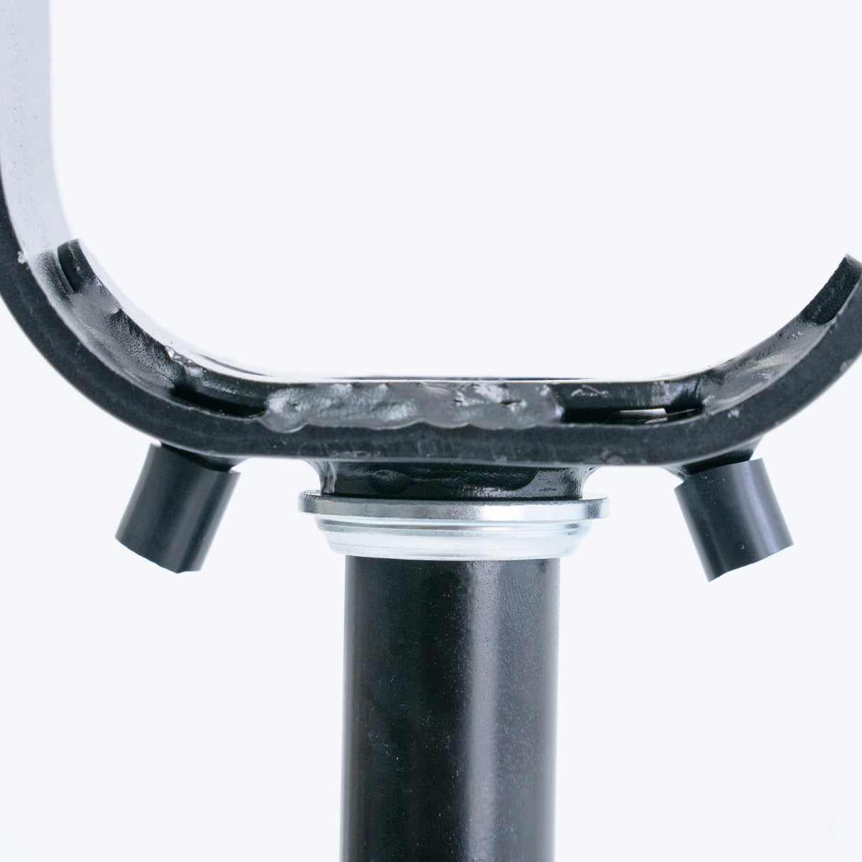 Front Fork for the Pride Mobility 3-Wheel Victory 10 (SC610) Scooter, featuring a black metal fork with a round base, silver top, and bolt assembly, essential for a smooth and safe ride.