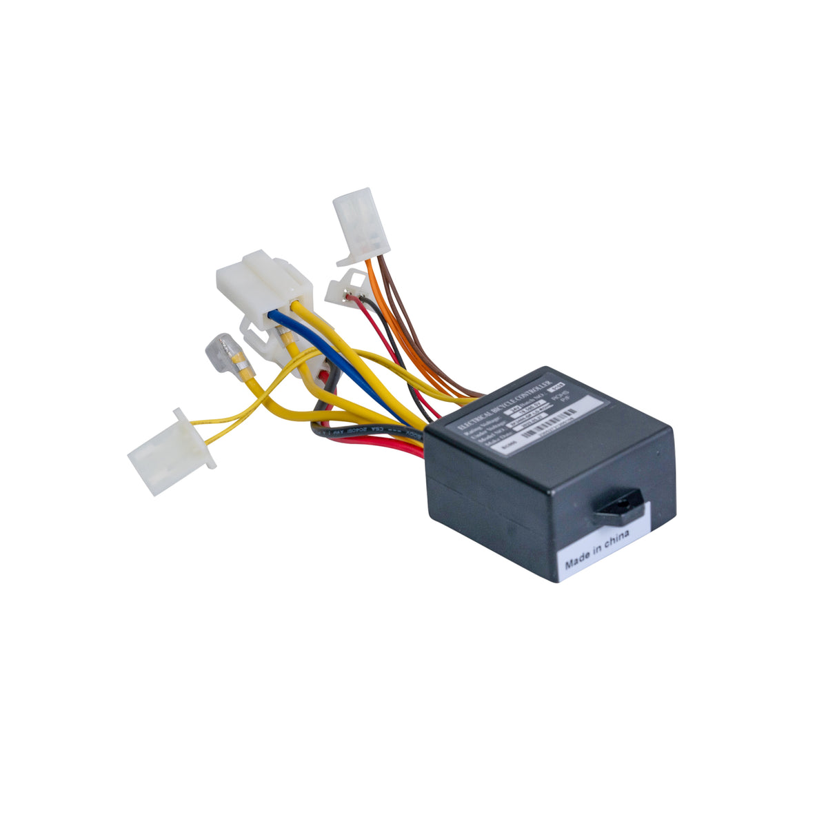 Close-up of the ZK2400-DP-LED Control Module with 4-Wire Throttle Connector for the Razor E100 Glow, showcasing several colored wires and connectors.