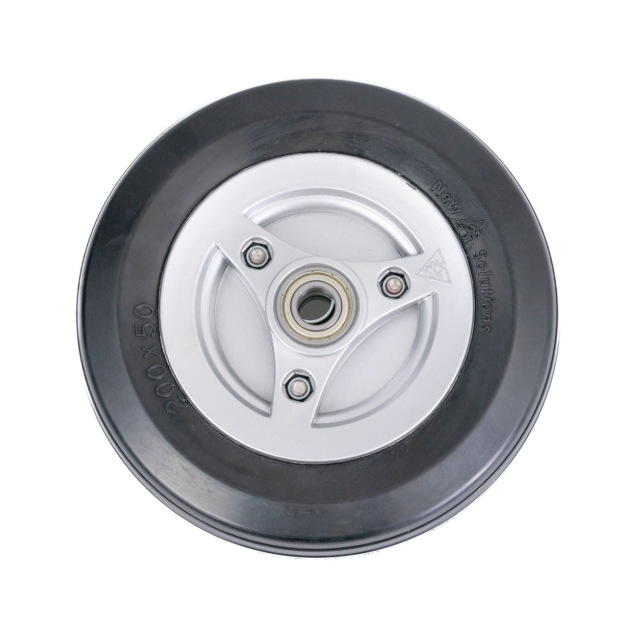 6x2 (150x50) Caster Wheel for Permobil M300 & M400 Power Chairs featuring a black split rim, visible screws, and included mounting hardware and center plug dust cap.
