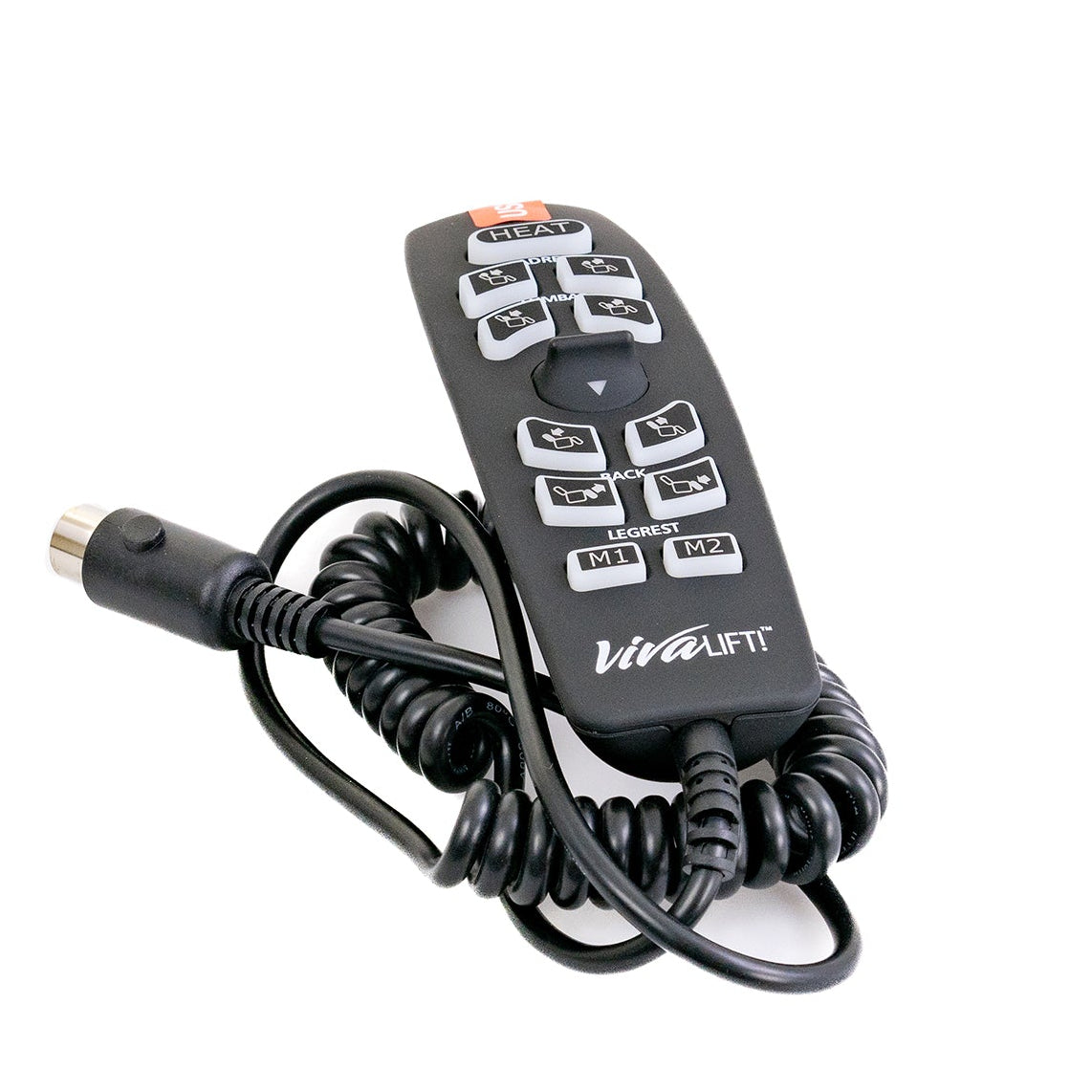 12-Button Hand Control for Pride Radiance Series Lift Chairs, featuring a connected cord and USB port, designed to replace malfunctioning hand controls for optimal lift chair functionality.