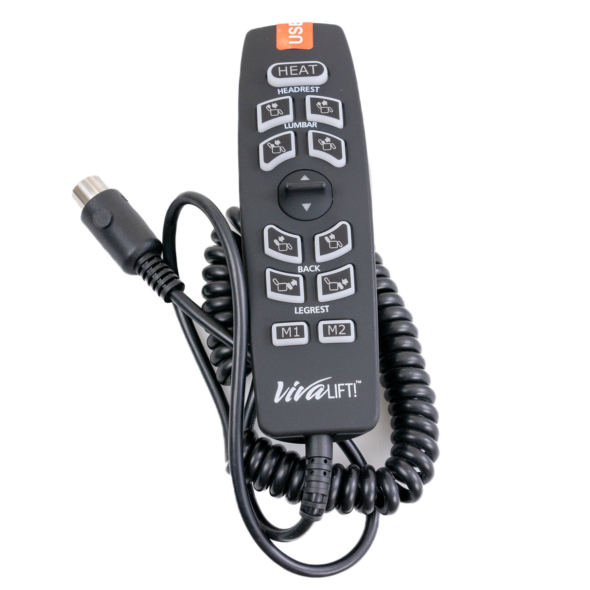 12-Button Hand Control for Pride Radiance Series Lift Chairs, featuring a black remote with a cord and a circular 5-pin connector, designed for convenient lift chair operation.