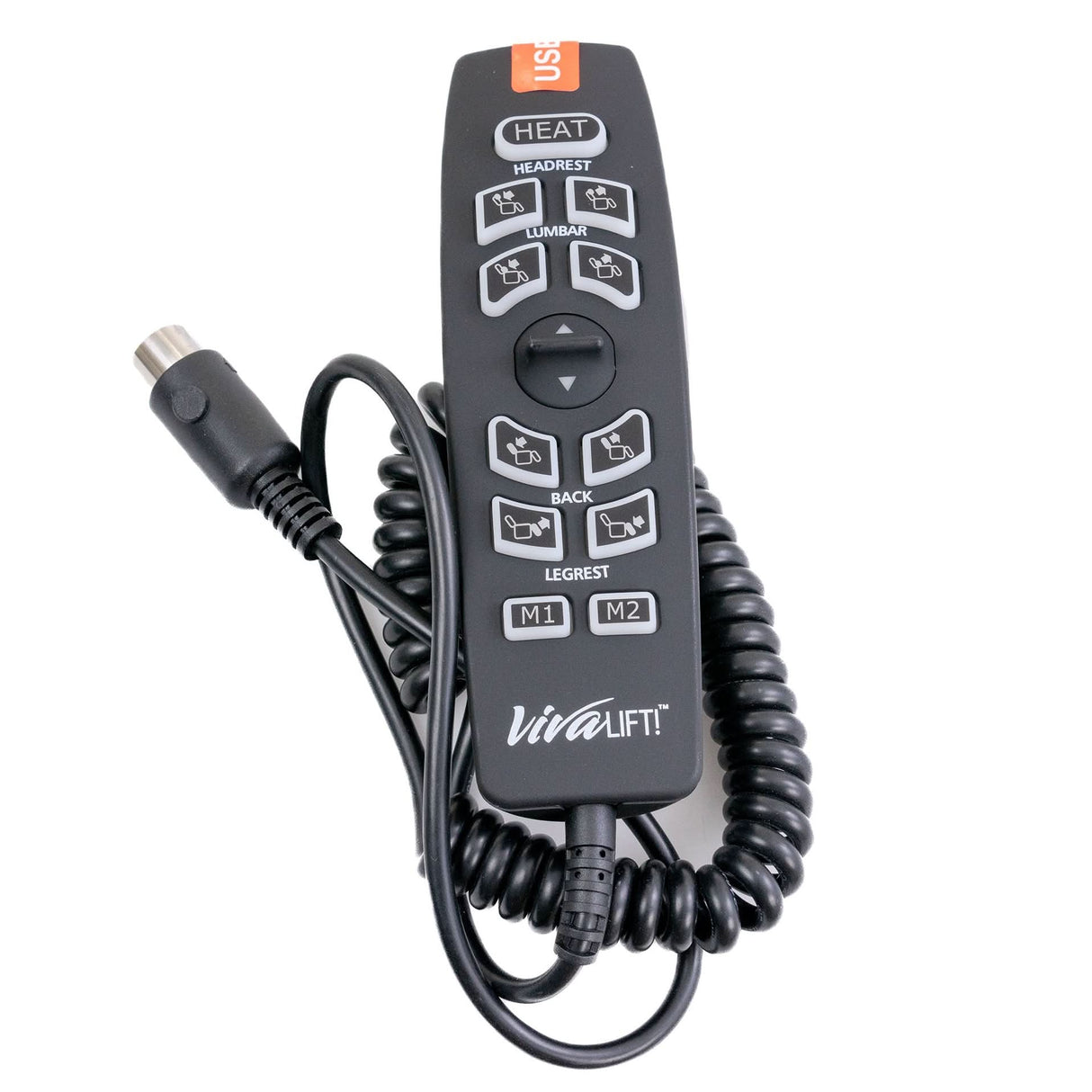 12-Button Hand Control for Pride Radiance Series Lift Chairs, featuring a black remote with a cord and a circular 5-pin connector, designed for convenient lift chair operation.