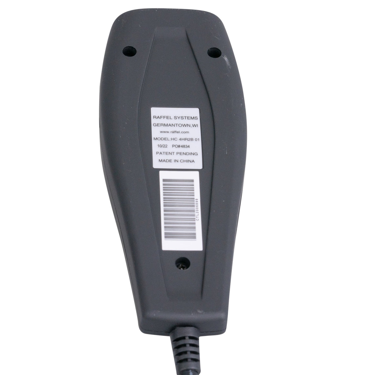 Hand Control with Heat and Massage for the Mega Motion NM6100, featuring 9 buttons, a 14-pin connector, a coiled cord, indicator lights, and a rubberized coating, shown in close-up detail.