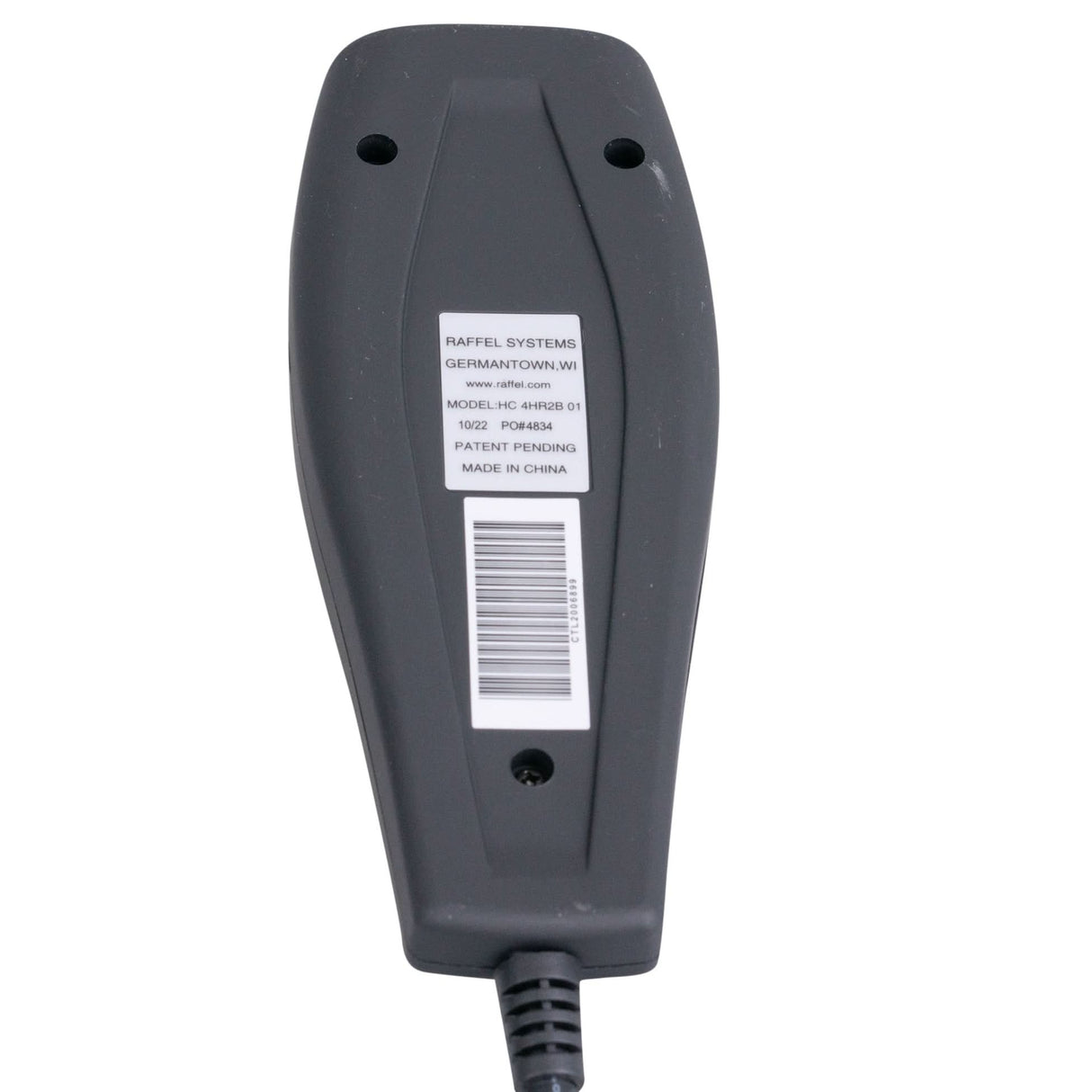 Hand Control with Heat and Massage for the Mega Motion NM6100, featuring 9 buttons, a 14-pin connector, a coiled cord, indicator lights, and a rubberized coating, shown in close-up detail.