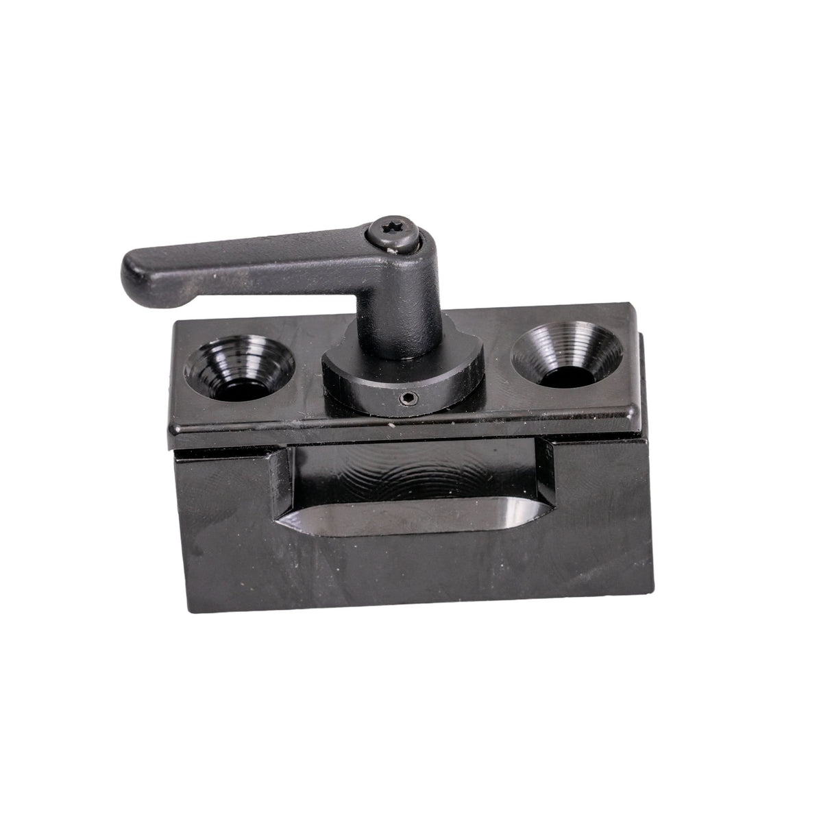 Receiver Block Assembly for Quantum Q6 Edge HD featuring a black metal structure with handle and holes, essential for maintaining scooter or power chair functionality.