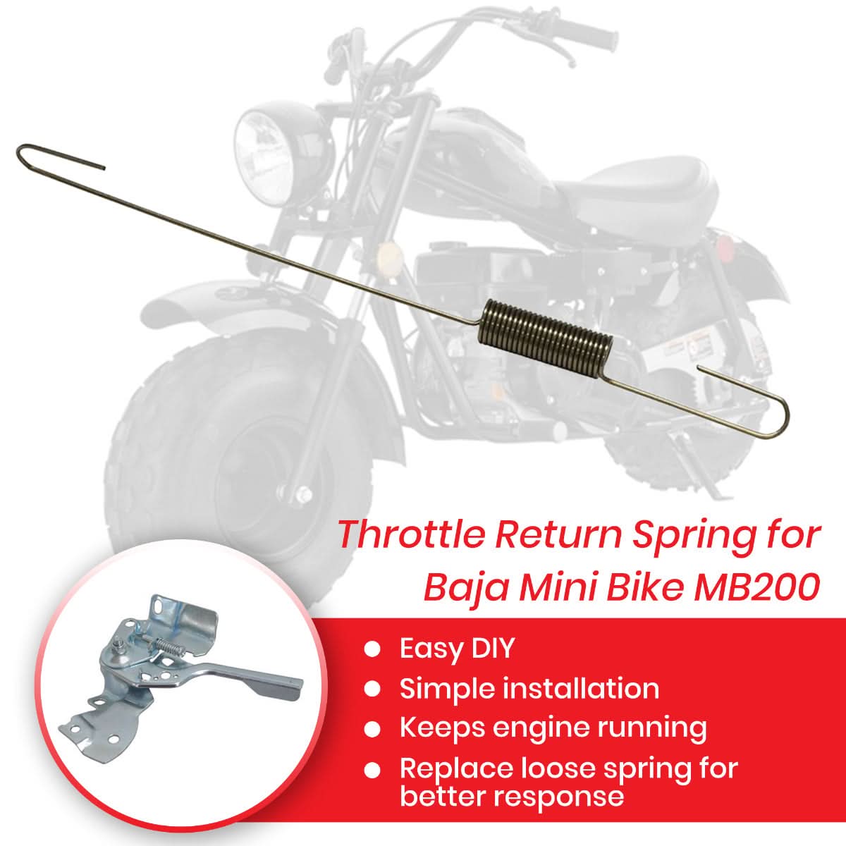 Throttle Return Spring for the Baja Mini Bike MB200 - VIN Prefix LYOY, shown in close-up detail, highlighting its coiled metal structure essential for the mini bike's control system.