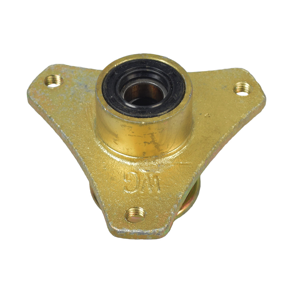 3-Stud Front Wheel Hub with Bearings for 110cc & 125cc ATVs, Dirt Bikes, & Go-Karts, featuring a gold metal structure with holes and a black rubber seal, close-up view.