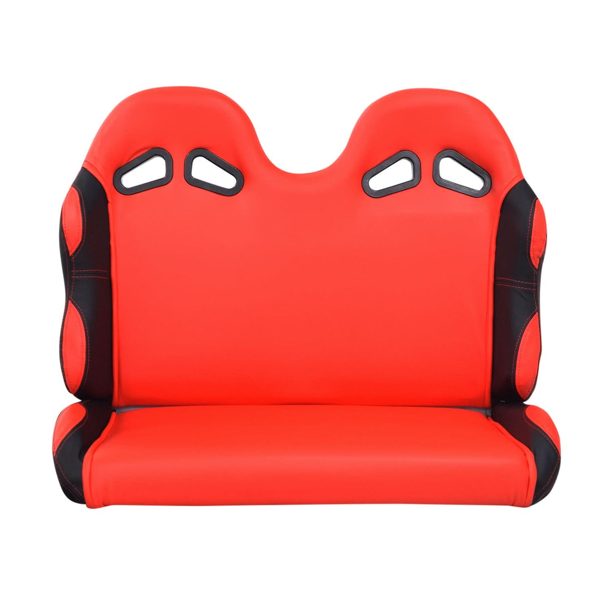 31-1/2 Red Double Seat for the Coleman KT196 Go-Kart (Blemished) features a racing style with back vents, designed for secure seatbelt placement, ideal for off-roading or neighborhood rides.