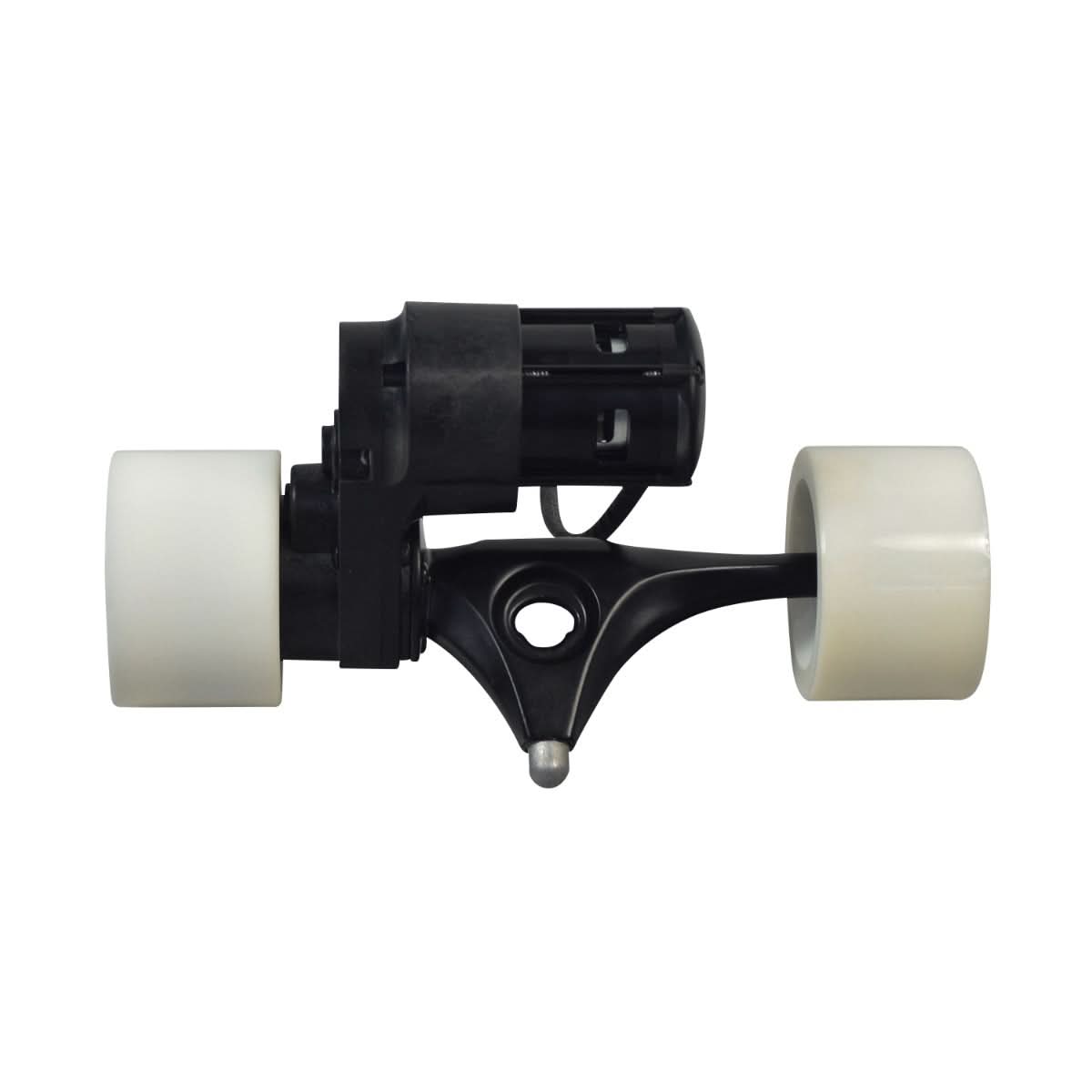 22 Volt 150 Watt Rear Motor, Truck, and Gearbox assembly for the RazorX Electric Skateboard featuring pre-installed ABEC5 608ZZ bearings, 51 mm white nylon wheels, and a sturdy axle truck.