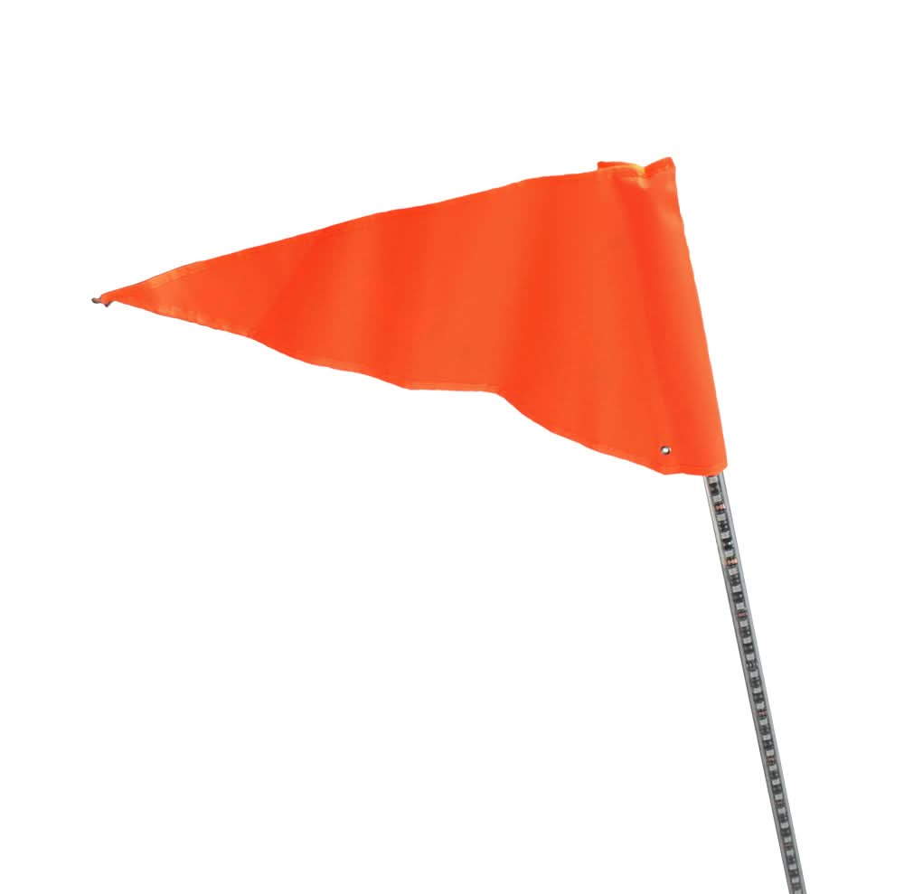 48 Multicolor LED Whip Light for Go-Karts & Dune Buggies with an orange safety flag on top, attached to a pole.