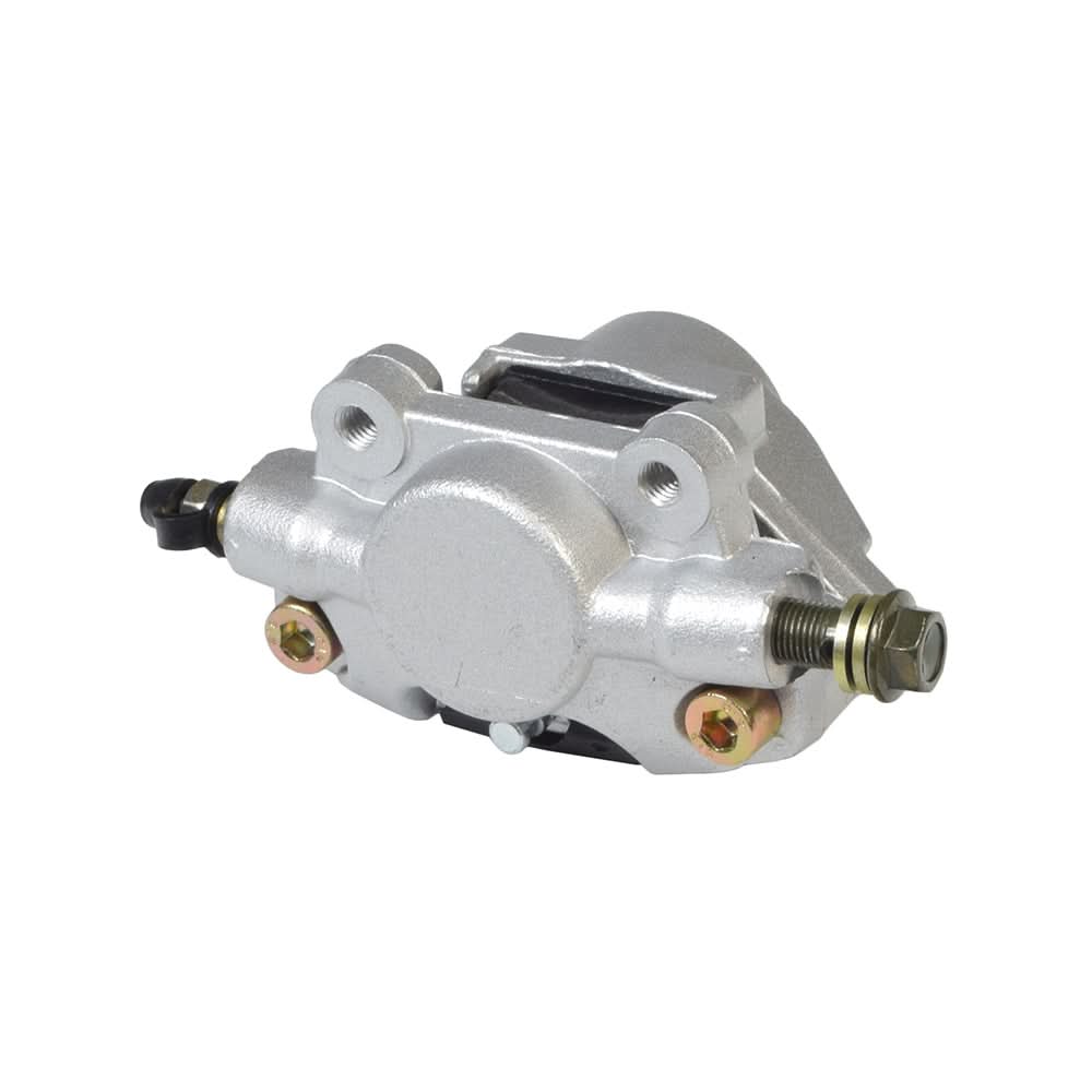 Brake Caliper with Pads for the Baja Blaster (BB65) 6.5 Hp Go-Kart, featuring a silver metal mechanism with visible bolts, nuts, and screws, showcasing its sturdy and reliable construction.