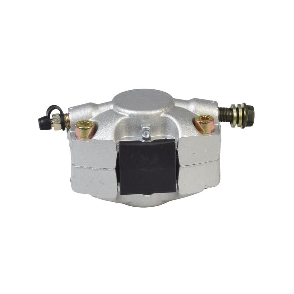 Brake Caliper with Pads for the Baja Blaster (BB65) 6.5 Hp Go-Kart; features a robust silver metal body and black rubber components, including bolts, screws, and lightweight pads.