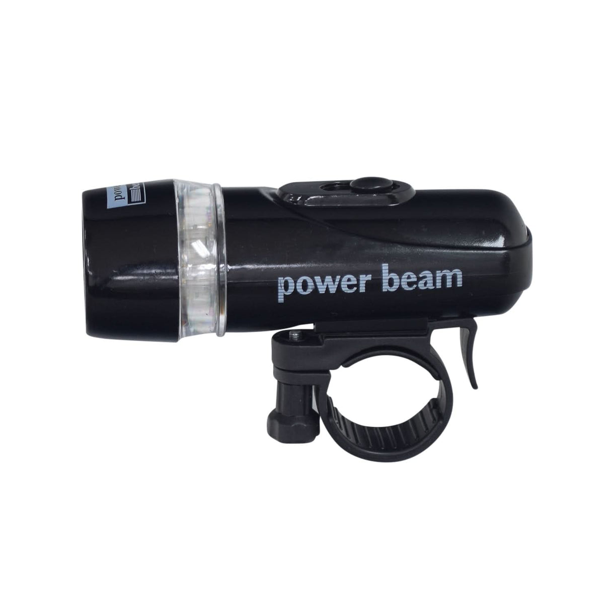 Handlebar Mount LED Bike & Scooter Flashlight with a releasable bracket and light-focusing technology, shown close up on a white background.