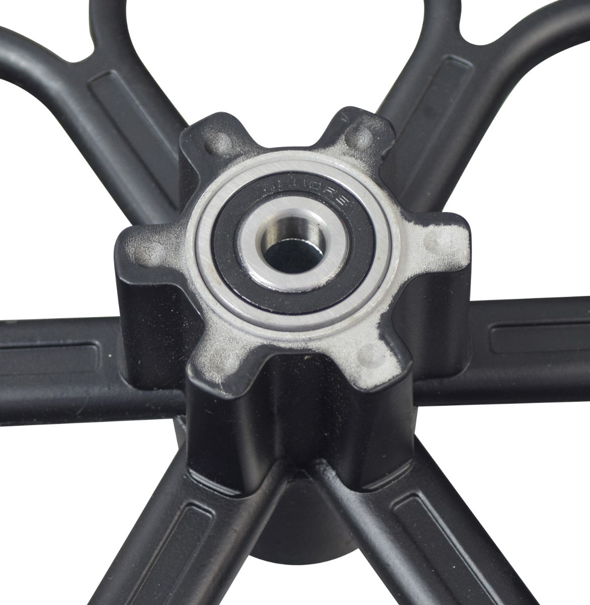 Front Wheel Assembly for the Hover-1 H1 TRAK Electric Dirt Bike featuring a 6-spoke rim, 12-1/2x2.50 pneumatic tire, inner tube with Schrader valve, and pre-installed 6200RS bearings.