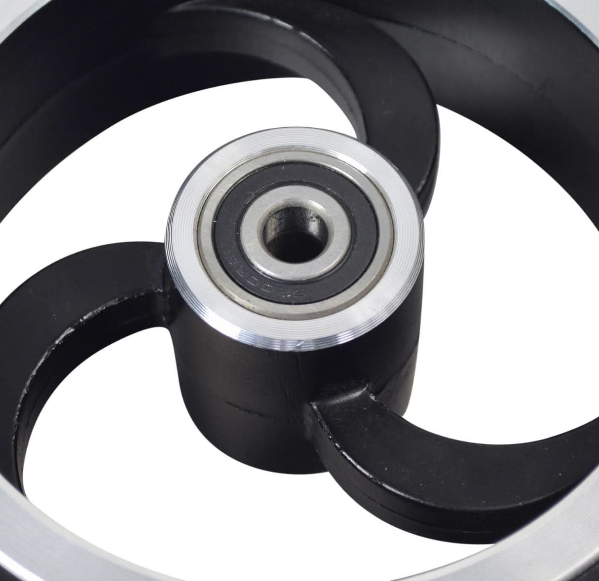Rear Wheel Assembly for the Hover-1 Rally Electric Scooter featuring a solid urethane tire and 3-spoke rim integrated as a single piece, with pre-installed 6200RS bearings visible.