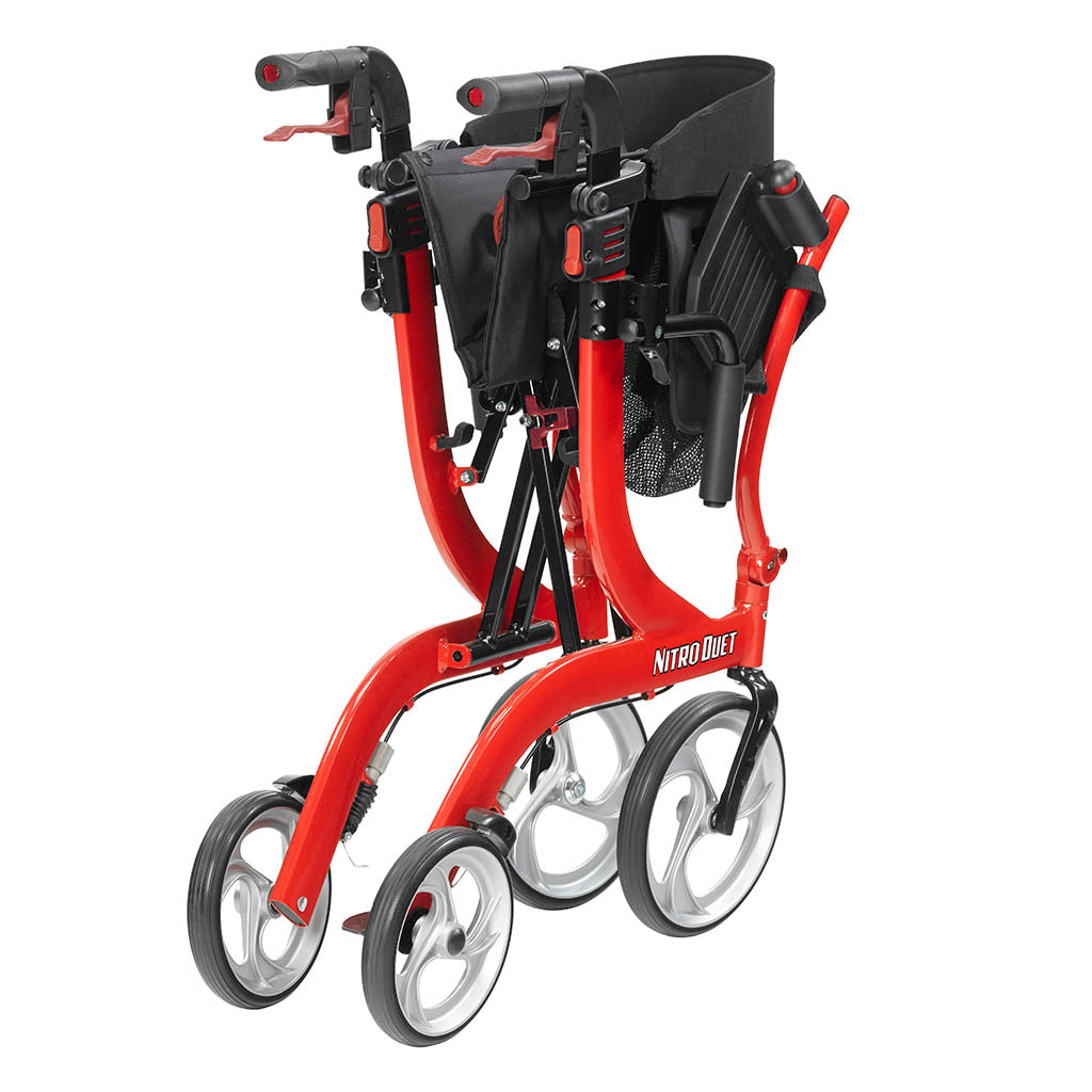 Nitro Duet Dual Function Transport Wheelchair and Rollator Rolling Walker, Red