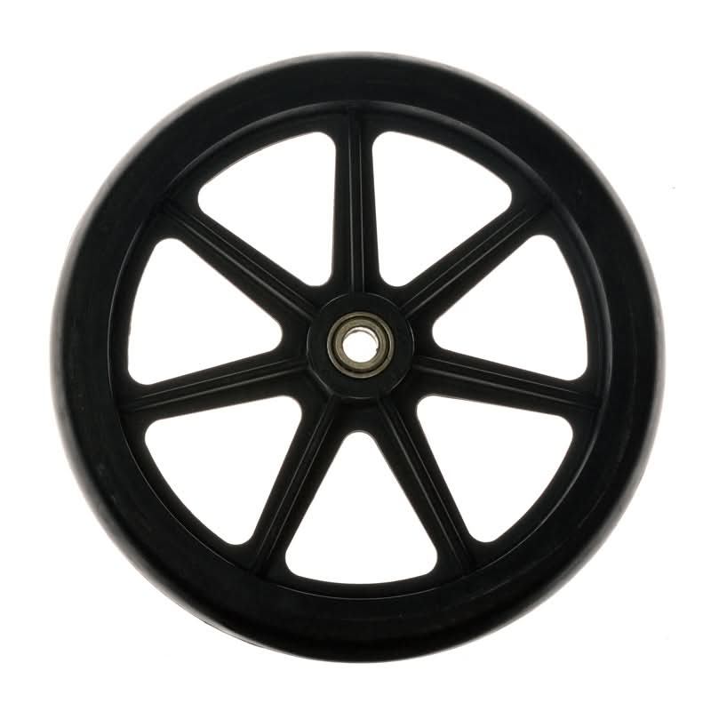 8 Front Caster Wheel for the Drive Travelite Transport Chair, featuring a black wheel with a metal center, ideal for replacing transport chair caster wheels.