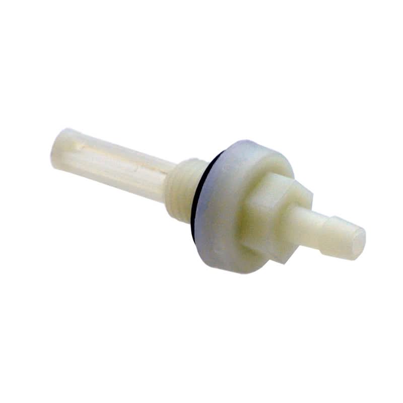 Fuel Line Strainer for the Coleman KT196 196cc 6.5 Hp Go-Kart, a white plastic valve with black rubber components, designed to filter gasoline and improve engine performance.