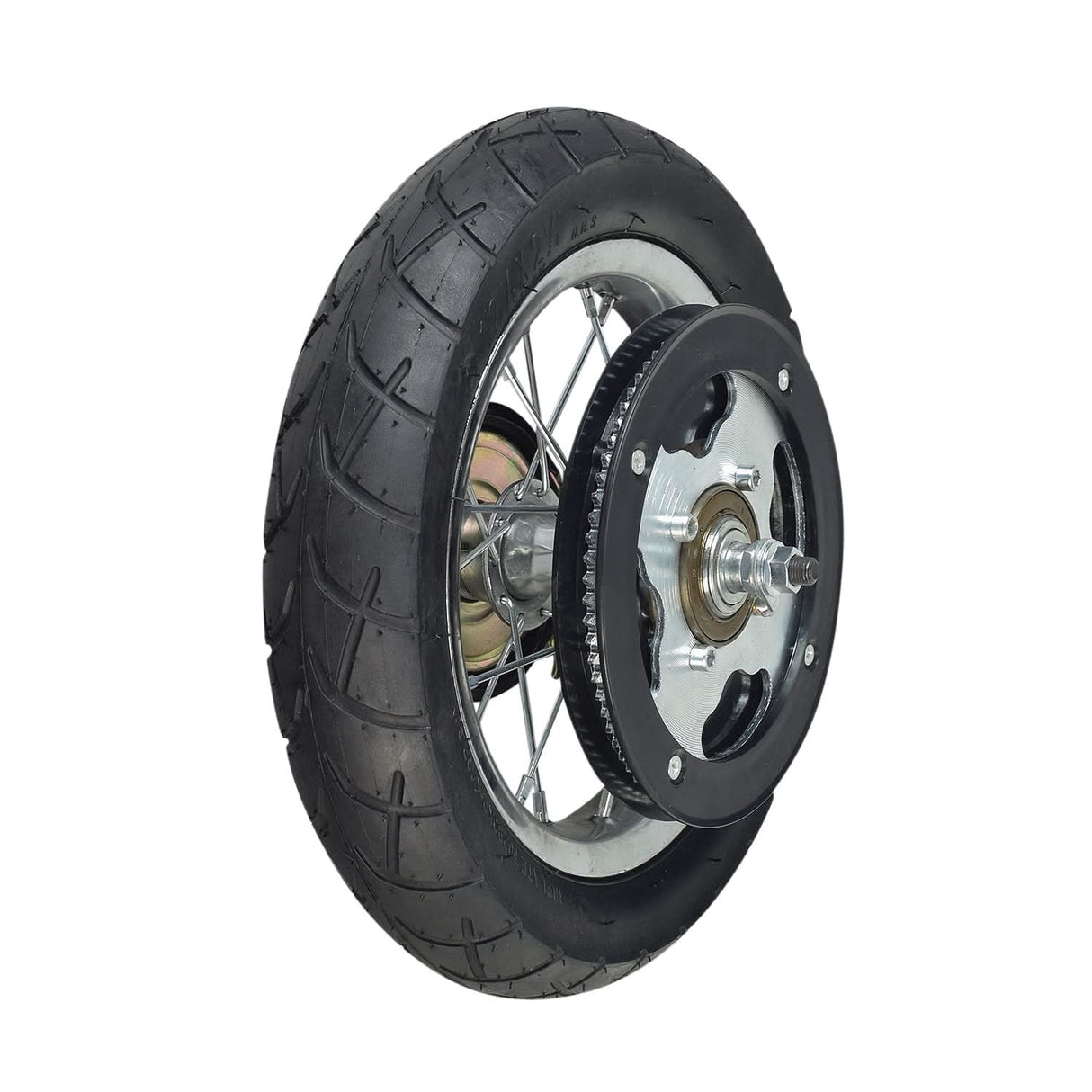 Rear Wheel Assembly with Wire Spoke Rim for the Razor Pocket Mod (Versions 13-30) (Blemished), featuring a close-up of the black tire, metal spokes, and rim.