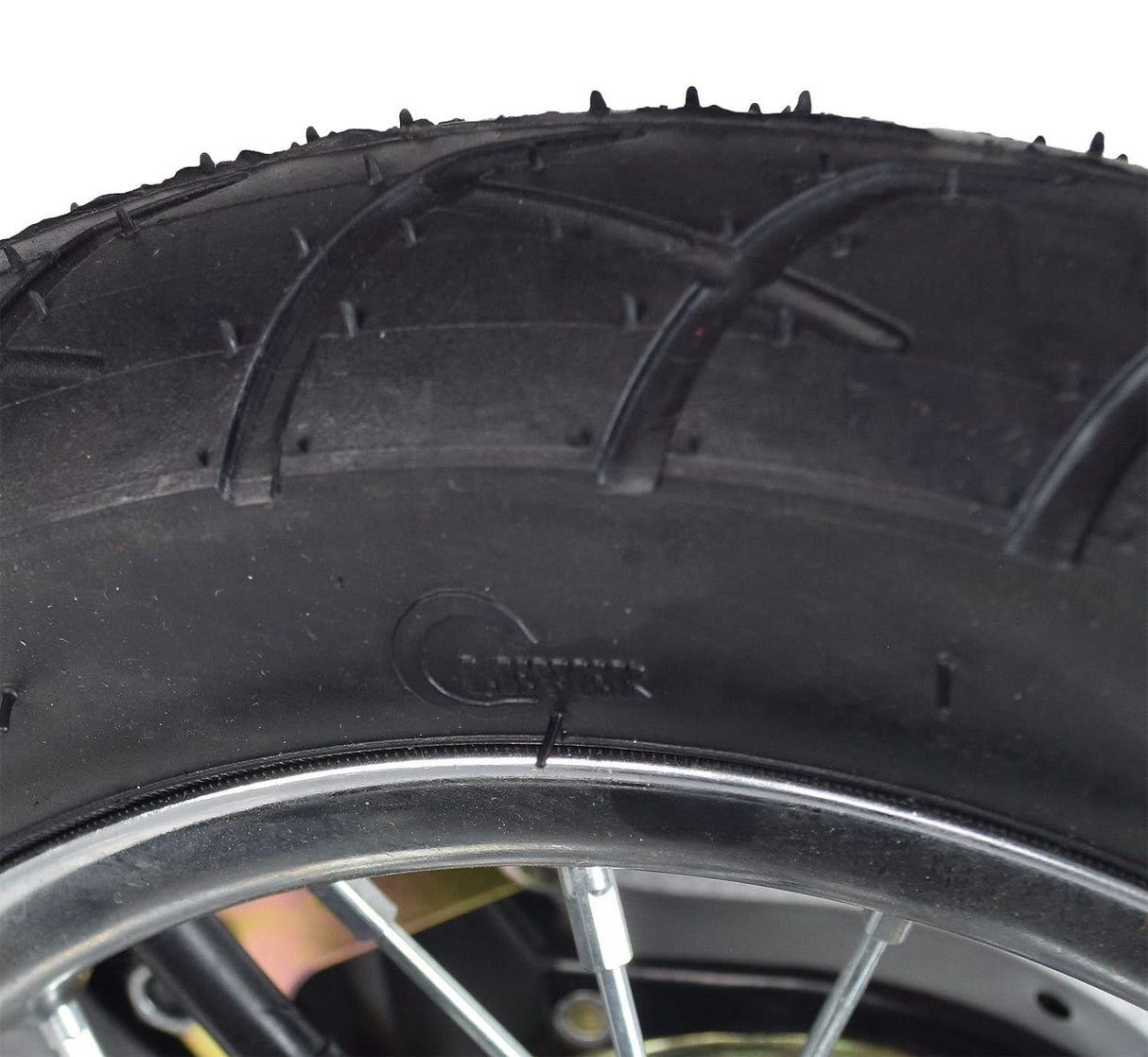 Rear Wheel Assembly with Wire Spoke Rim for the Razor Pocket Mod (Versions 13-30) (Blemished) featuring a close-up of the 12-1/2 x 2-1/4 tire with visible tread and spokes.
