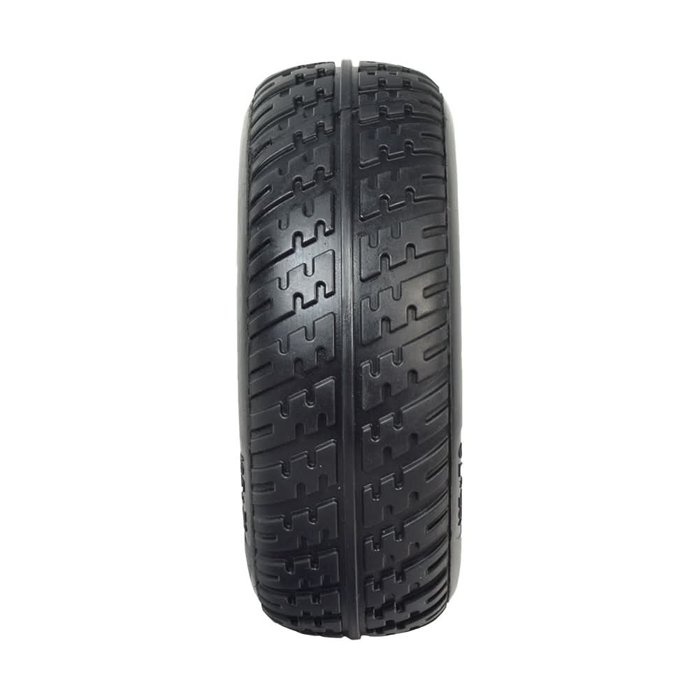 Rear Wheel Assembly for the Golden Technologies Buzzaround XL (GB116/GB146) & Buzzaround Lite (GB106) scooter, featuring an 8 low profile, non-marking black tire with an exclusive tread pattern.