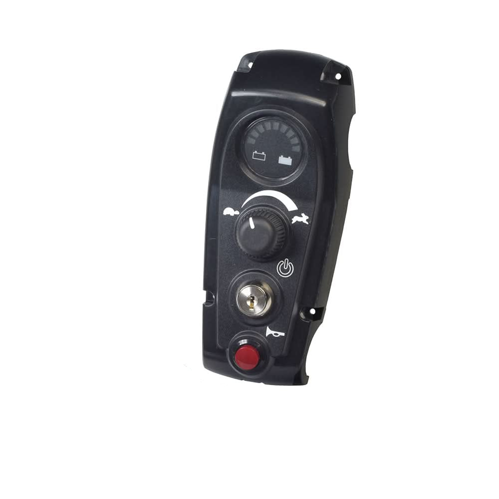 Upper Console Assembly with Keys for Golden LiteRider (GL110/GL140) & Buzzaround XL (GB116) Scooters, featuring a control panel with buttons, a gauge, and a key.