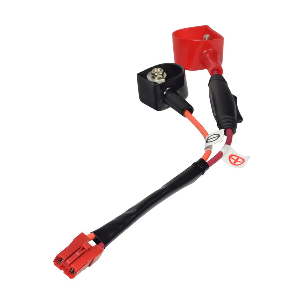 Battery Harness Cable for the Golden Companion I & II (GC240, GC340, & GC440) featuring a red-capped cable with an inline fuse, designed for right or left side configuration on mobility scooters.