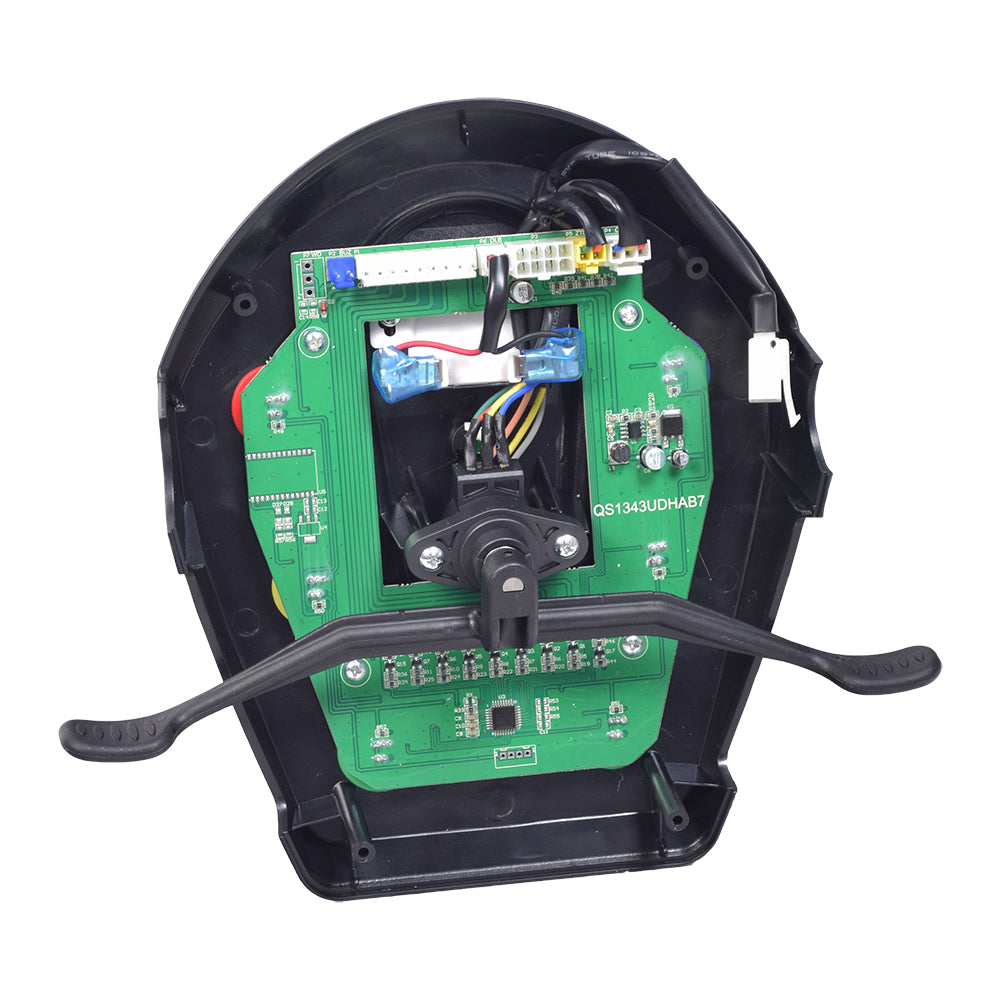 Close-up of the Dashboard Console for the Golden Technologies Patriot (GR575) mobility scooter, showcasing the control panel with visible wires, potentiometers, knobs, and levers.