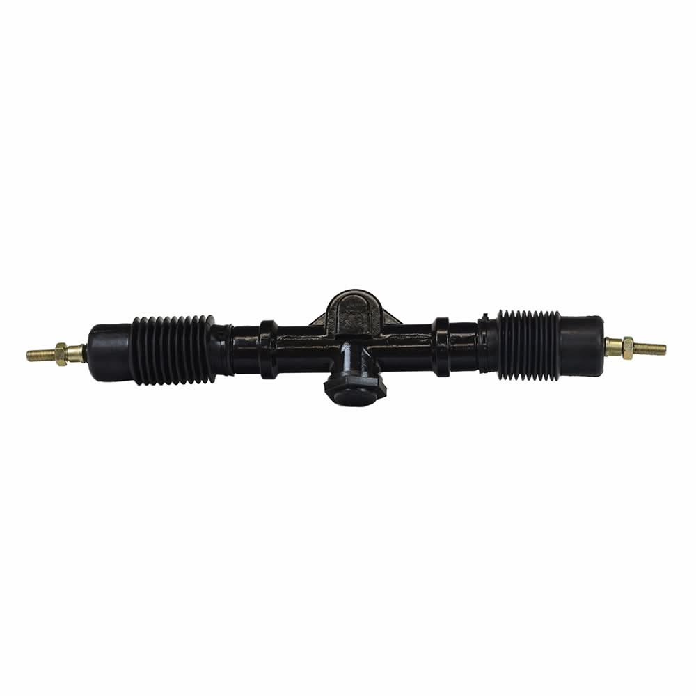 Steering Gearbox Assembly for 125cc, 150cc, & 250cc Go-Karts, featuring a black metal object with two sturdy metal parts, designed for improved steering precision in GY6 engine-based go-karts.