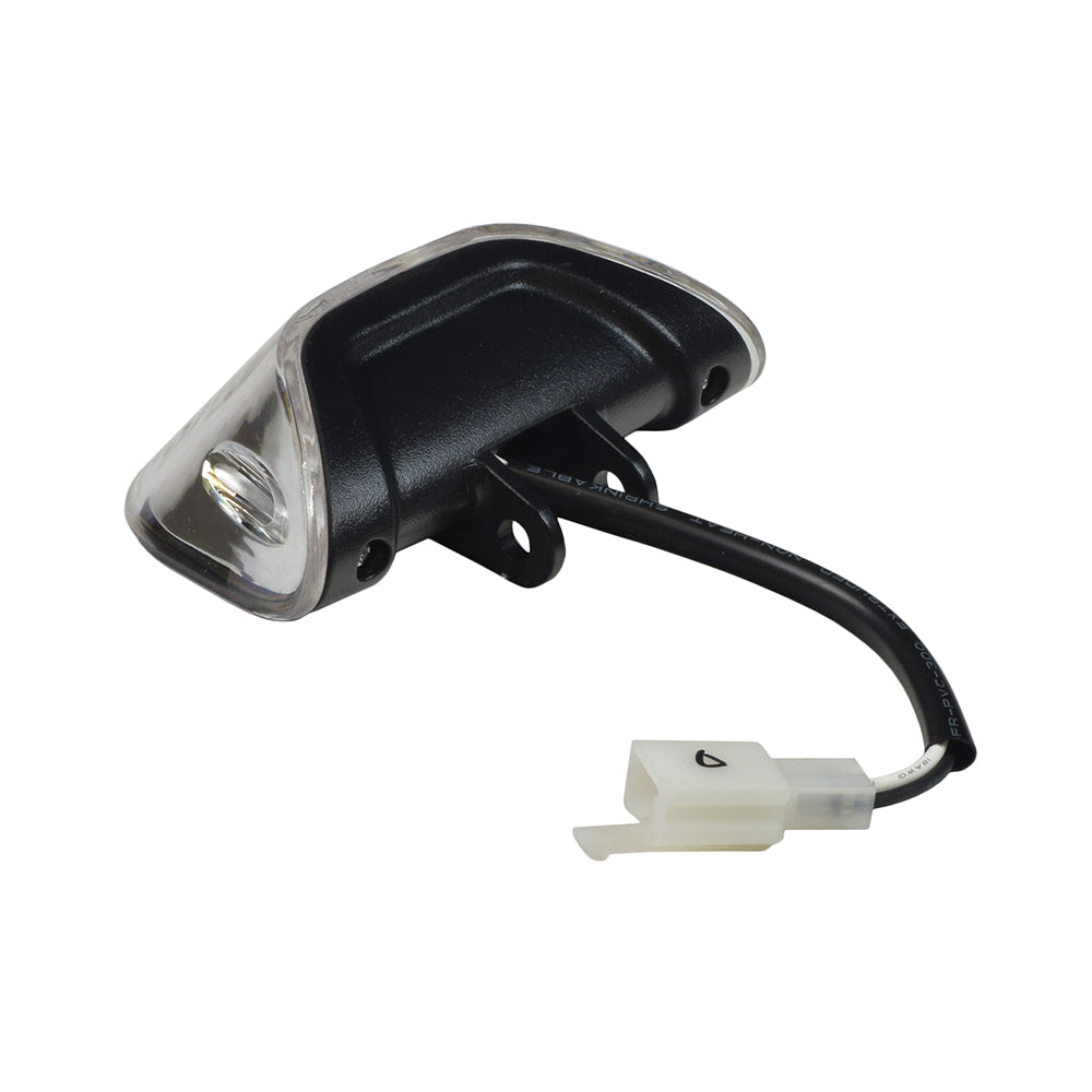 Close-up of the Headlight Assembly for Golden Technologies Companion I (GC240) and Companion II (GC340, GC440) mobility scooters, featuring a black and clear light with an attached cable.