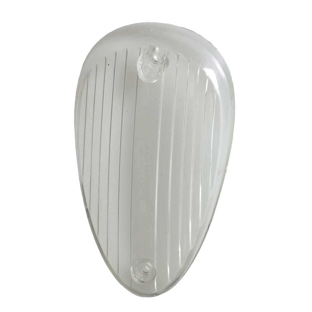 Headlight lens for the Pride Victory 3 and 4 (SC1600/1700) and Rally (SC151/155), showcasing a clear plastic cover essential for replacing cracked or cloudy scooter headlight lenses.