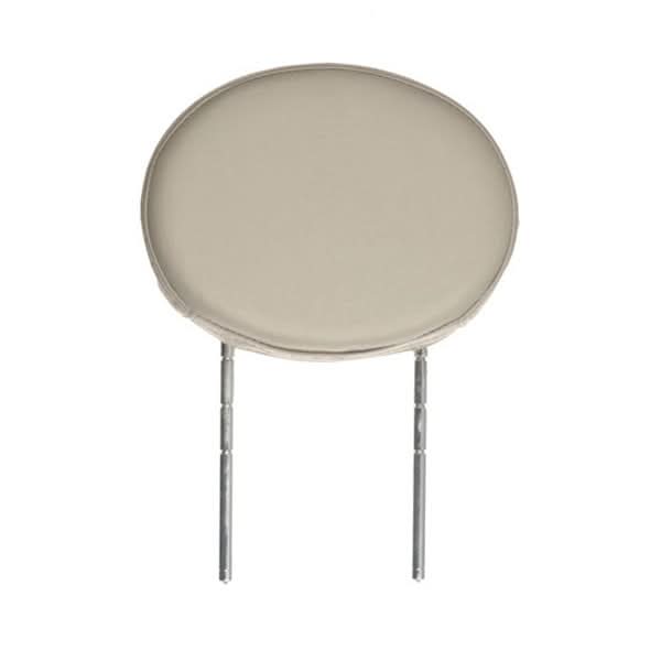 Hi-Back Deluxe Contour Black Vinyl Headrest for Pride Scooters and Jazzy Power Chairs, featuring a white round object with metal legs for secure mounting.