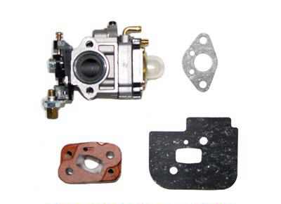 Close-up of the High Performance 15 mm Carburetor Kit by Tanaka for 33cc engines, showcasing intricate mechanical parts and manifold connections essential for enhancing low-end torque and speed.
