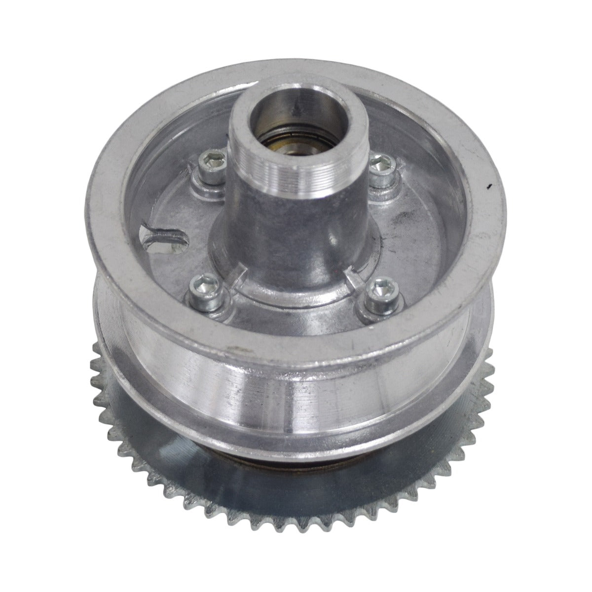 8-1/2 x 2 Rear Rim with a split rim design, featuring a 55-tooth sprocket for #25 chain. The image shows a metal gear with visible mounting holes and a nut.