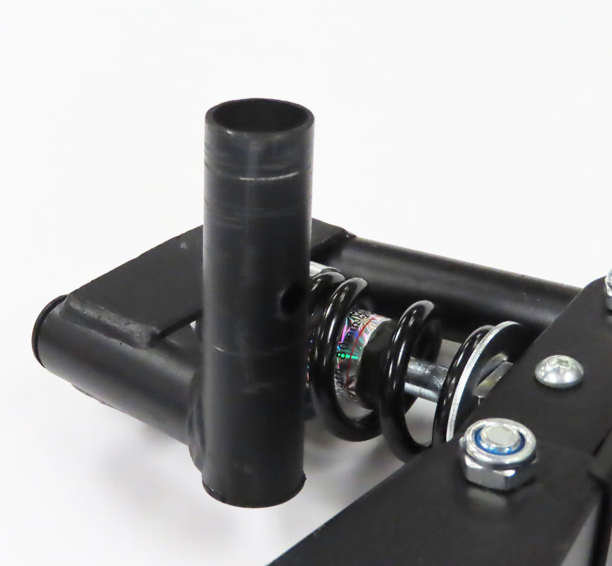 Deluxe Hoverboard Go-Kart Attachment Kit with Large Front Wheel & Suspension (Blemished) showing a black metal frame, handlebar levers, and a front caster wheel.