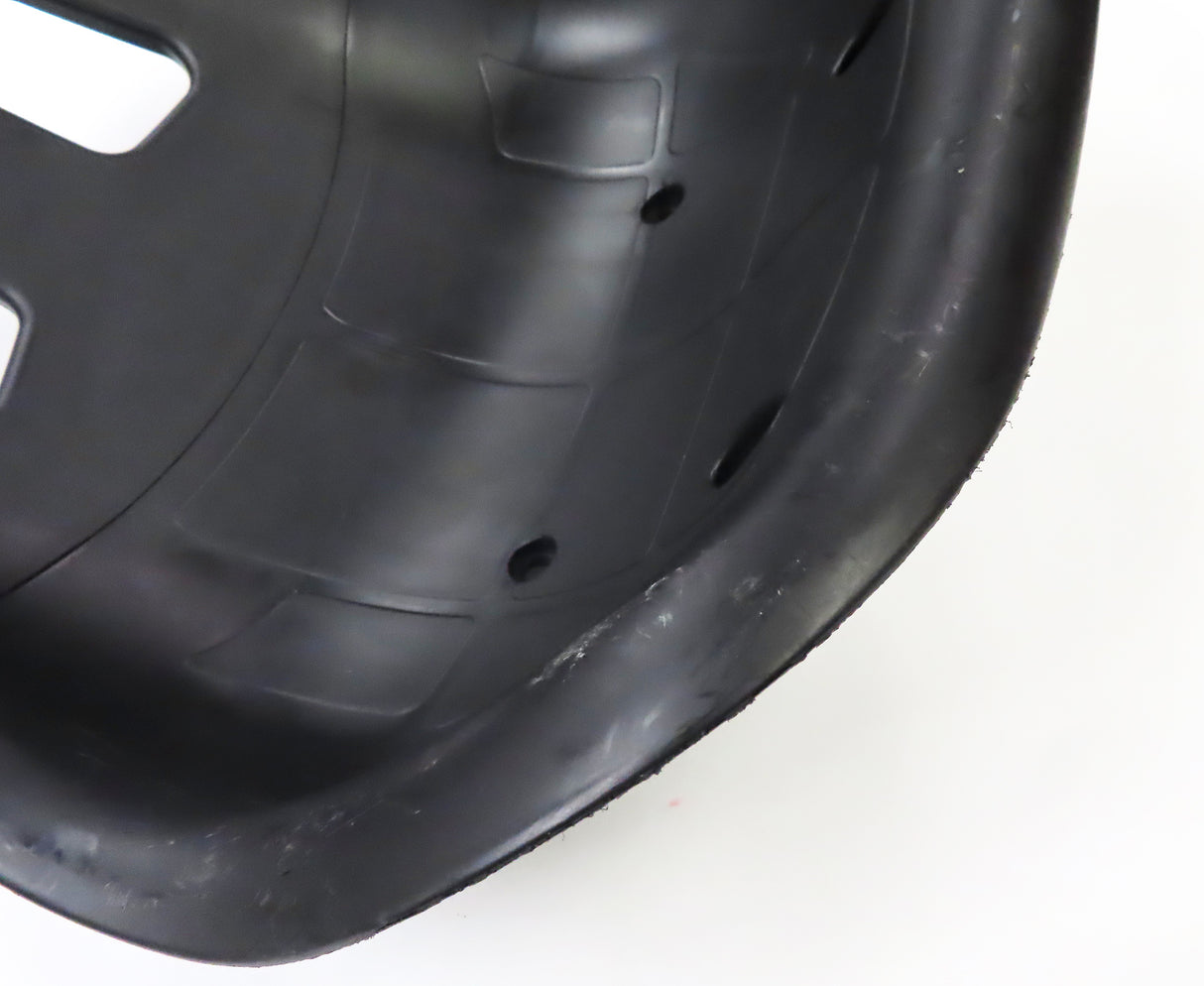 Deluxe Hoverboard Go-Kart Attachment Kit with Large Front Wheel & Suspension (Blemished) showing a black go-kart seat, front caster wheel, adjustable frame, and handlebar levers for control.