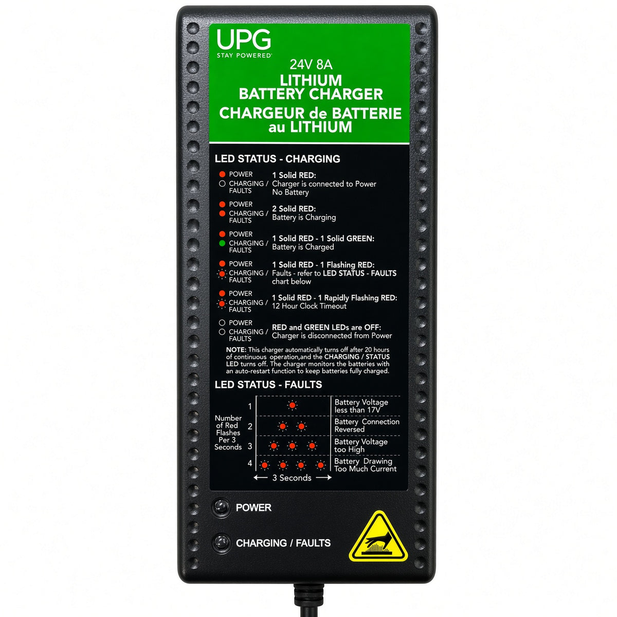 ELE2300934 - 24 Volt 8 Amp Lithium-Ion Battery Charger with 3-Pin XLR Connector for the Pride Pursuit 2 (S7132) - UPG 24BC8000L-1