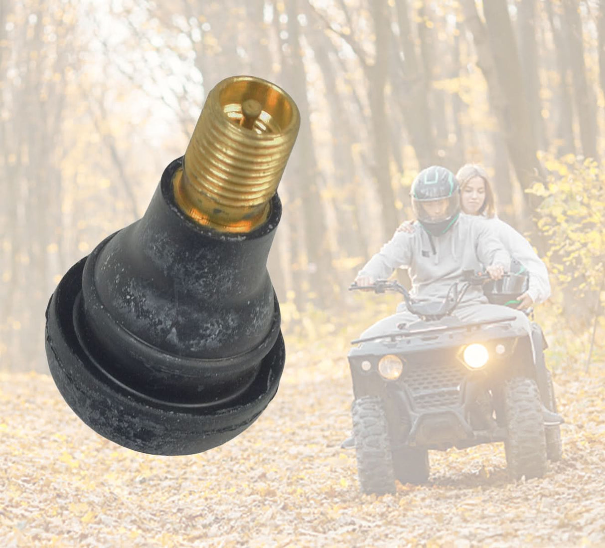 Straight Valve Stem for Tubeless ATV, Dirt Bike, & Scooter Tires: Close-up of a black stem with a gold connector, showcasing its suitability for various tubeless rims.