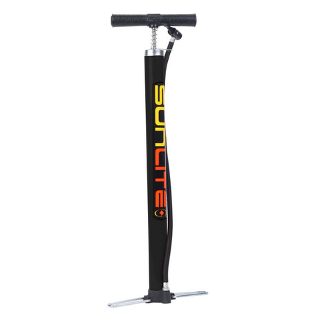 Model W 20 Floor Pump by Sunlite, featuring a sleek black tube design with a handle, ideal for bikes and scooters.
