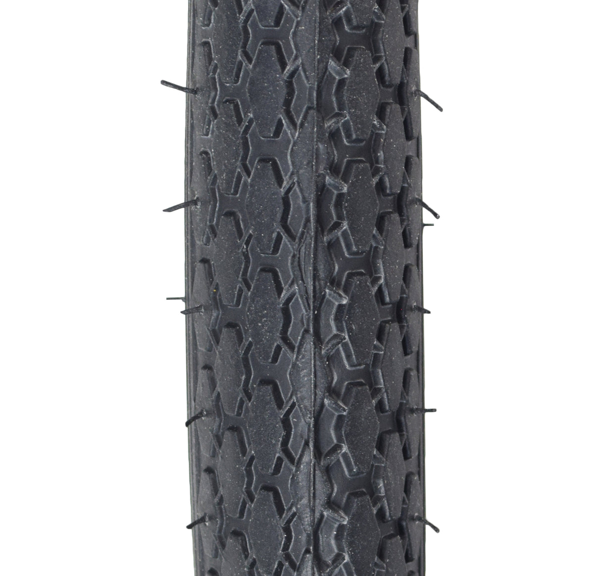 Close-up of a 26x1-3/4 Black Street S7 Bicycle Tire from Sunlite, highlighting the detailed tread pattern and robust synthetic rubber construction, ideal for bike replacements.