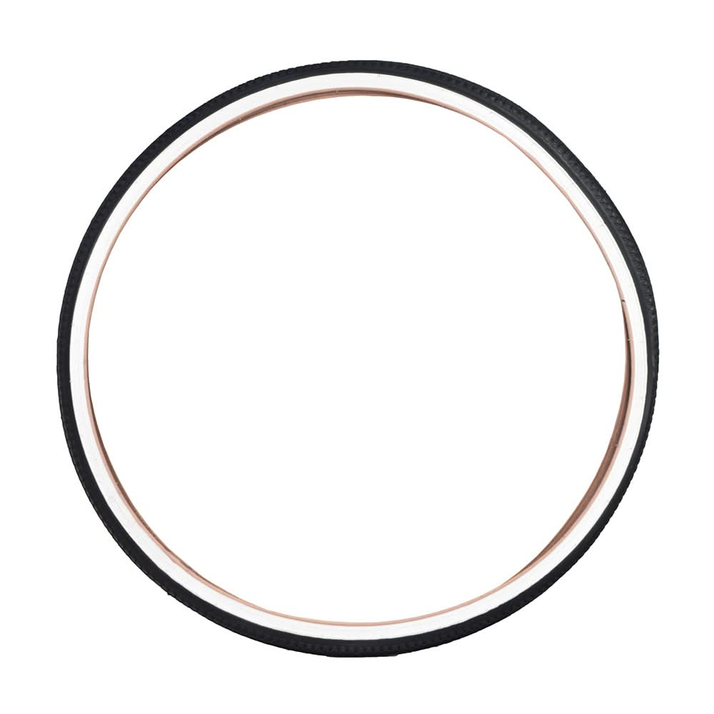 26x1-3/8 Street Classic Bicycle Tire (Kenda) with a black and white tread pattern, ideal for replacing old tires on 26 rims, shown in a circular shape.