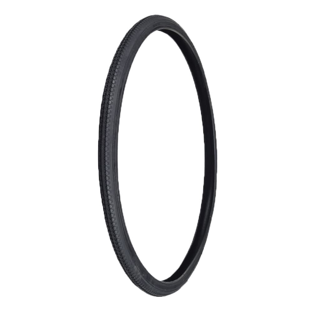 26x1-3/8 Street Classic Bicycle Tire (Kenda) - a close-up of a black bicycle tire, showcasing its tread pattern and circular shape, ideal for replacing old bike tires.