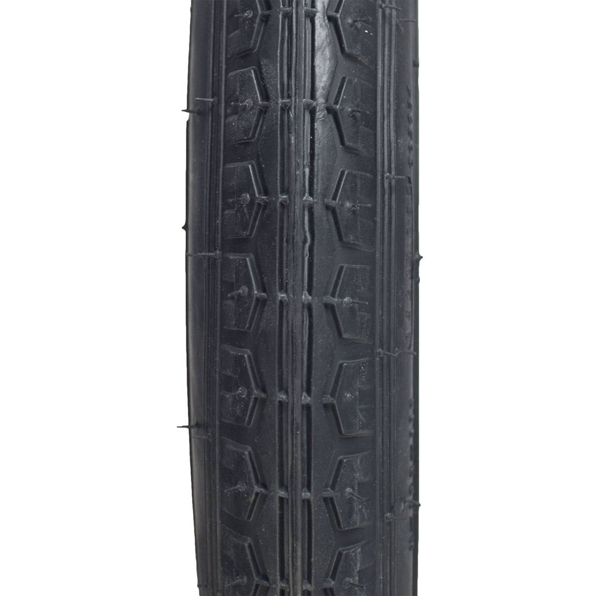 16x1.75 Black Street Bicycle Tire from Sunlite, showcasing detailed tread pattern, designed for street use. Ideal for replacing old bike tires, available with optional inner tubes featuring straight valve stems.